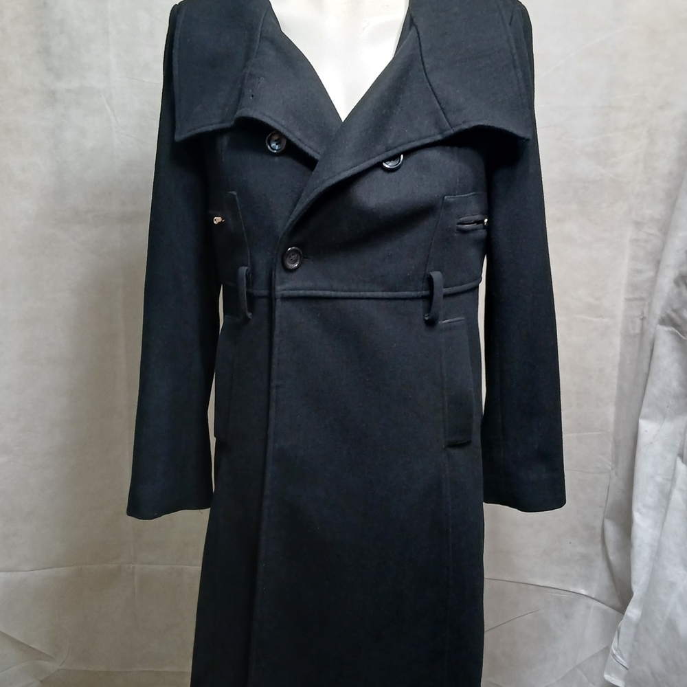 Guess Black Wool Coat with Wrap Style and Dramatic Collar Women's Size XL